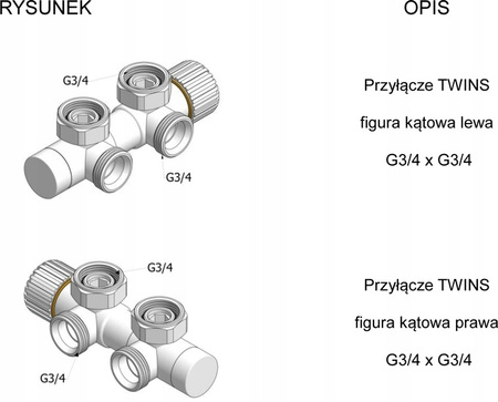 ZAWÓR GRZEJNIKOWY KĄTOWY TWINS 50MM BIAŁY PRAWY