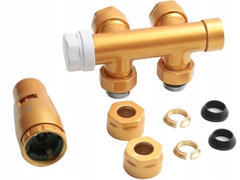 Zestaw termostatyczny duoplex do grzejnika złoty